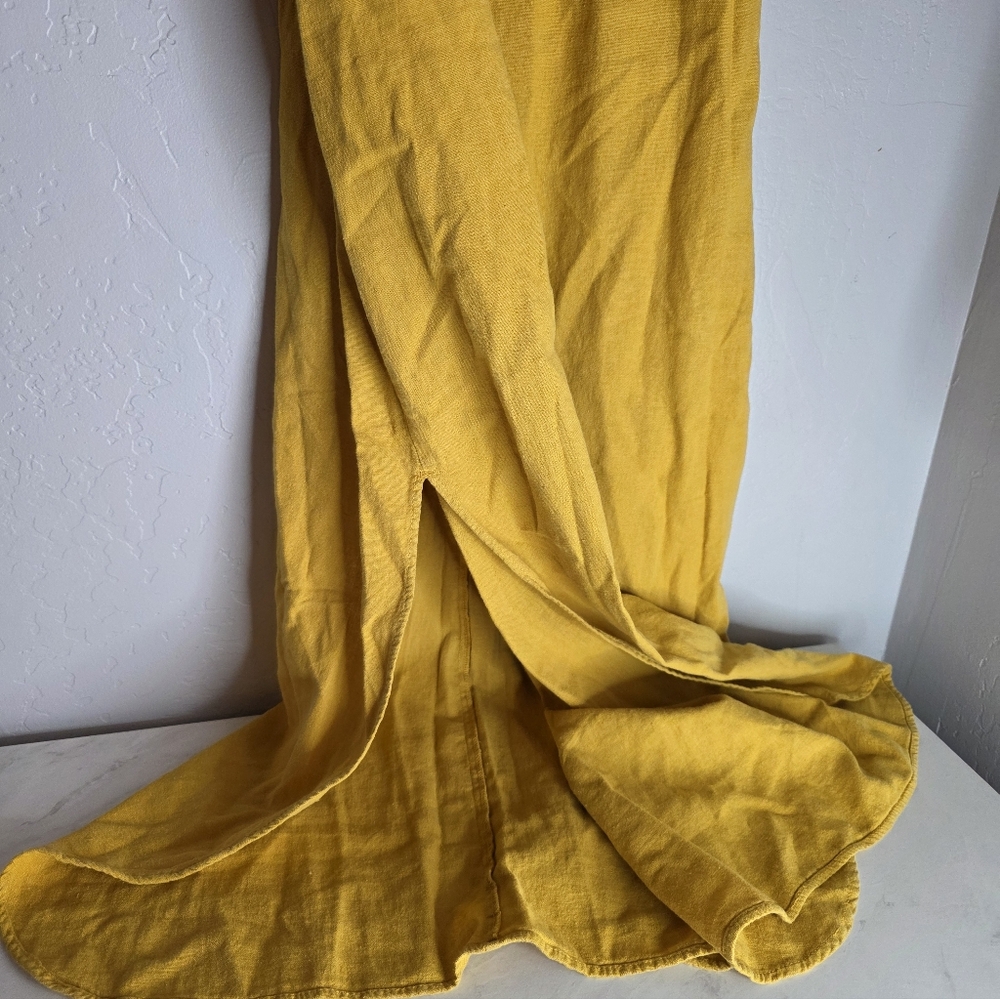 Zara Strappy Linen Blend Mustard Yellow Midi Dress Size XS - Picture 6 of 9